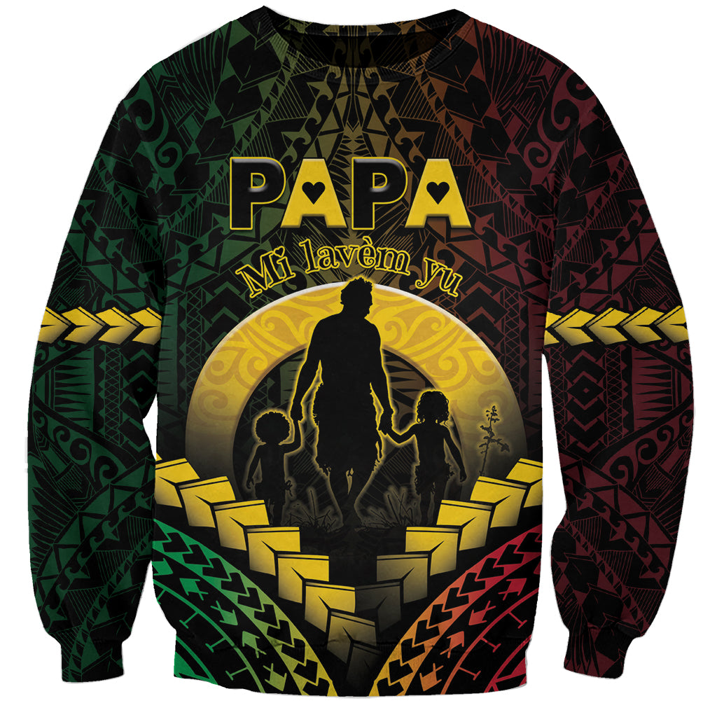Personalised Vanuatu Happy Father's Day Sweatshirt Mi Lavem Yu Papa Polynesian Tribal LT05 Unisex Reggae - Polynesian Pride