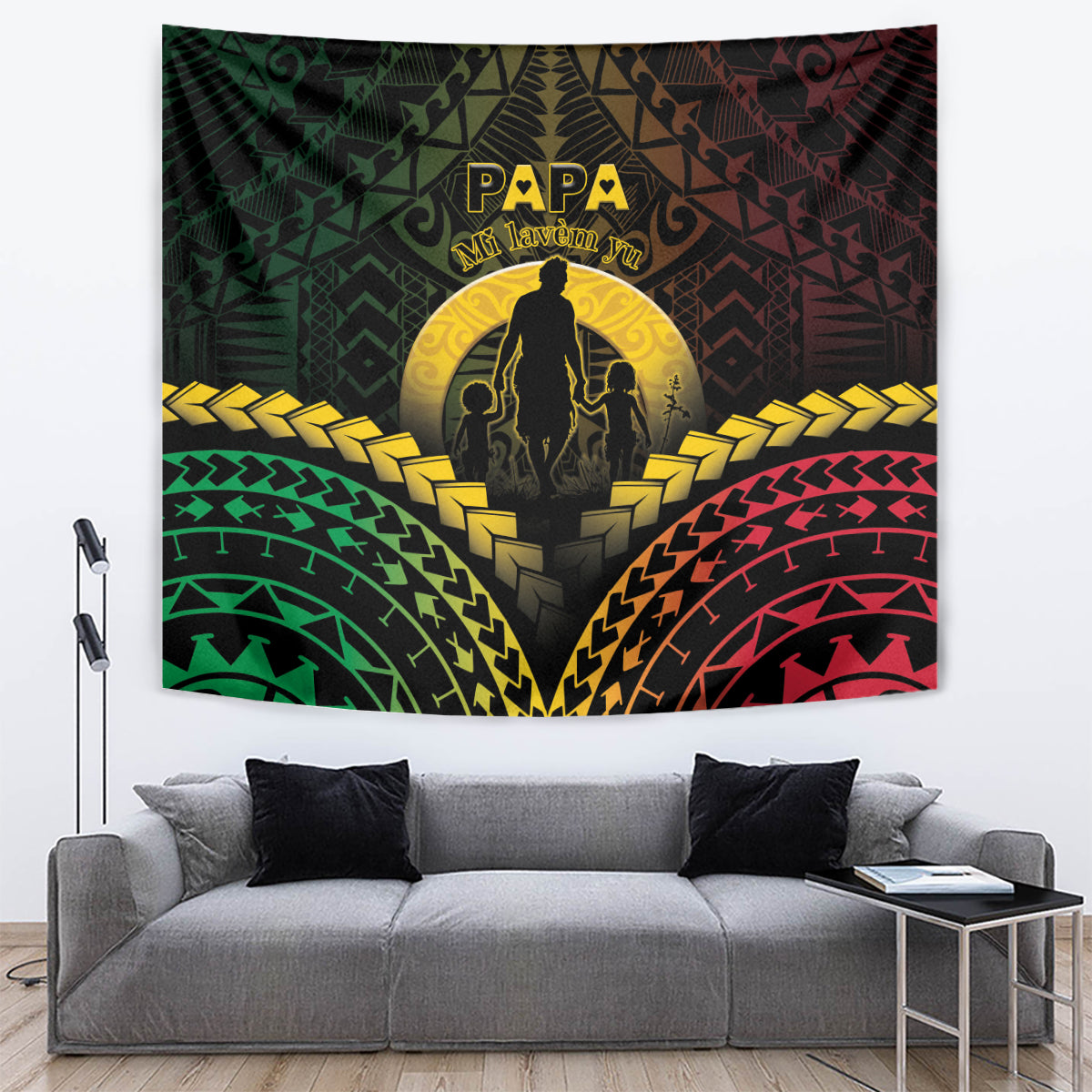 Vanuatu Happy Father's Day Tapestry Mi Lavem Yu Papa Polynesian Tribal