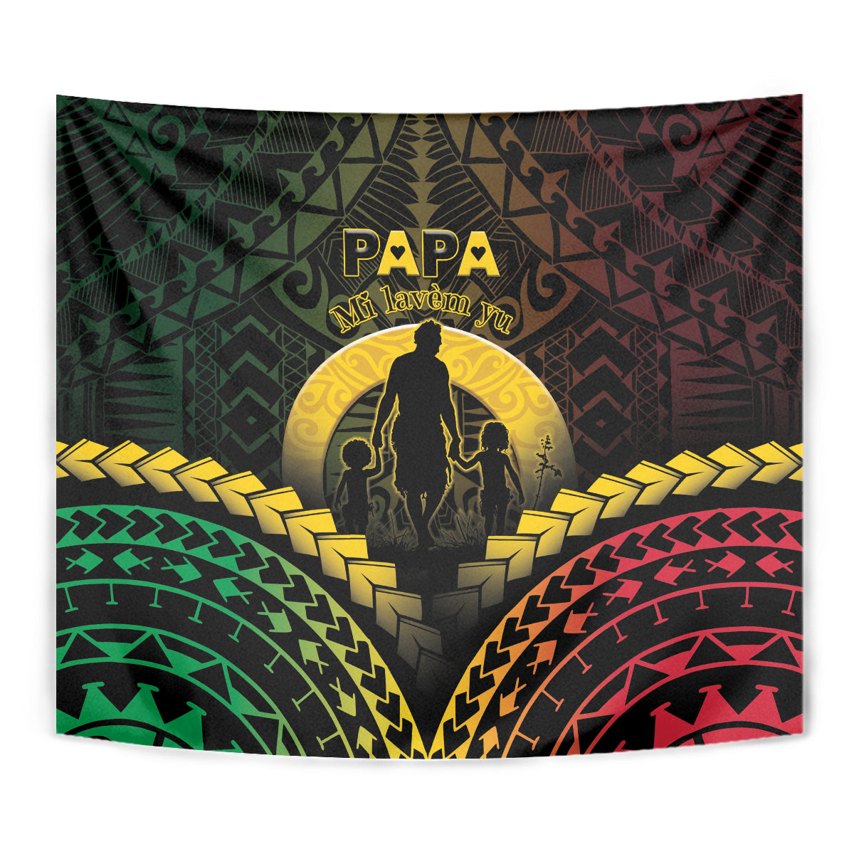 Vanuatu Happy Father's Day Tapestry Mi Lavem Yu Papa Polynesian Tribal