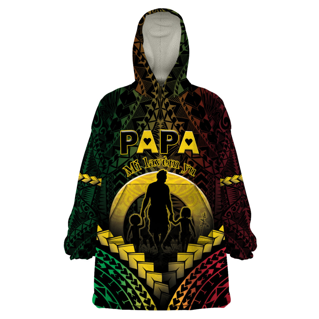 Personalised Vanuatu Happy Father's Day Wearable Blanket Hoodie Mi Lavem Yu Papa Polynesian Tribal