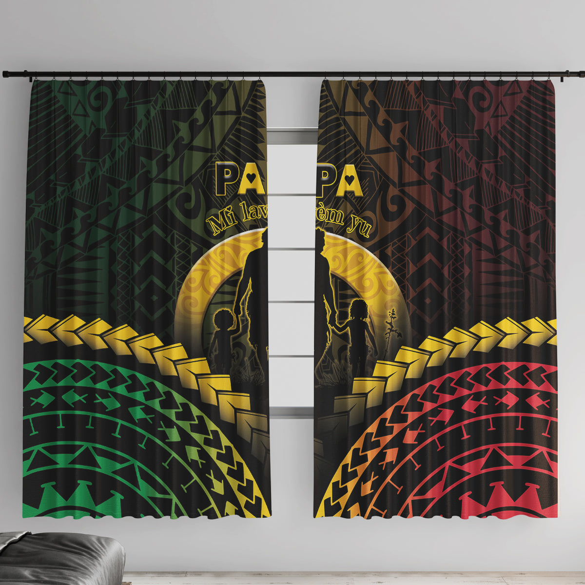 Vanuatu Happy Father's Day Window Curtain Mi Lavem Yu Papa Polynesian Tribal