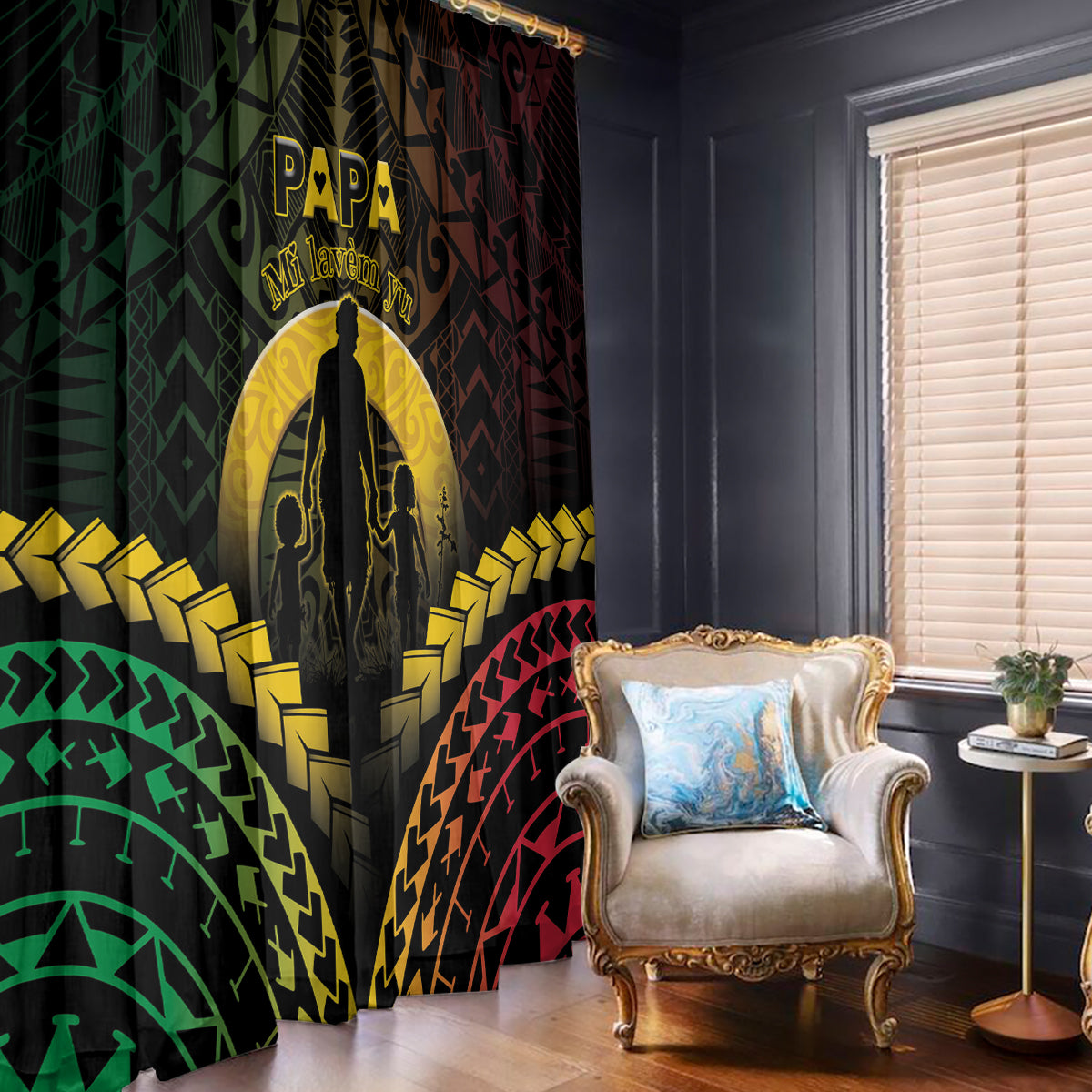 Vanuatu Happy Father's Day Window Curtain Mi Lavem Yu Papa Polynesian Tribal LT05 - Polynesian Pride