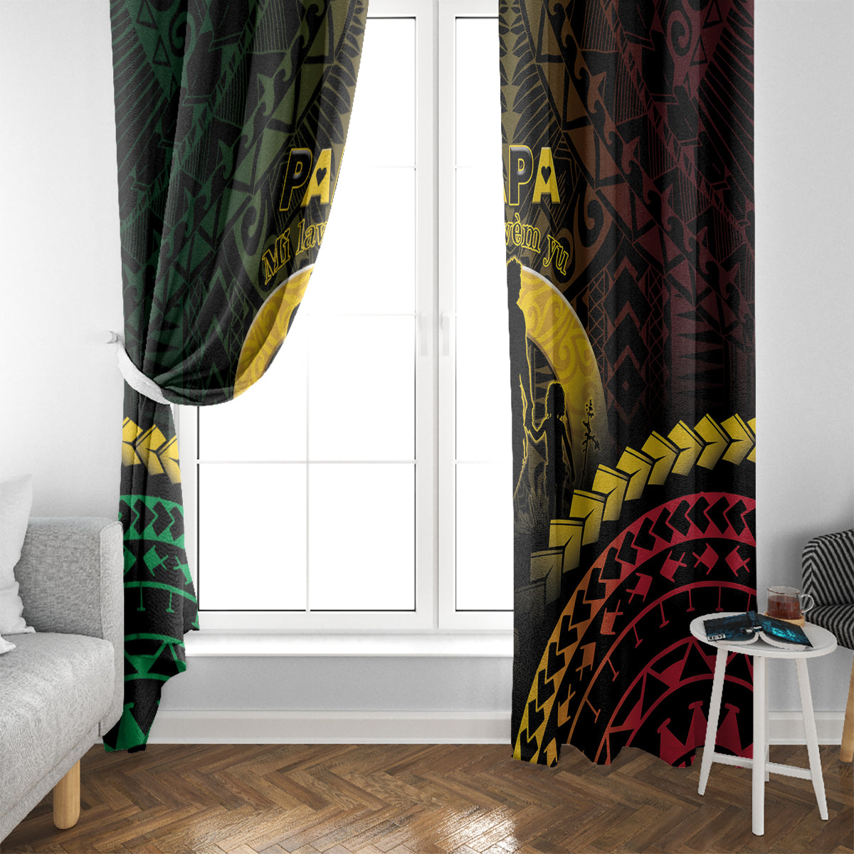 Vanuatu Happy Father's Day Window Curtain Mi Lavem Yu Papa Polynesian Tribal LT05 - Polynesian Pride
