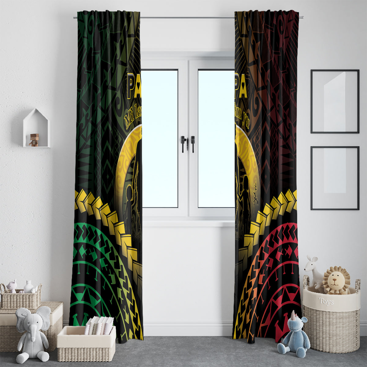 Vanuatu Happy Father's Day Window Curtain Mi Lavem Yu Papa Polynesian Tribal LT05 - Polynesian Pride