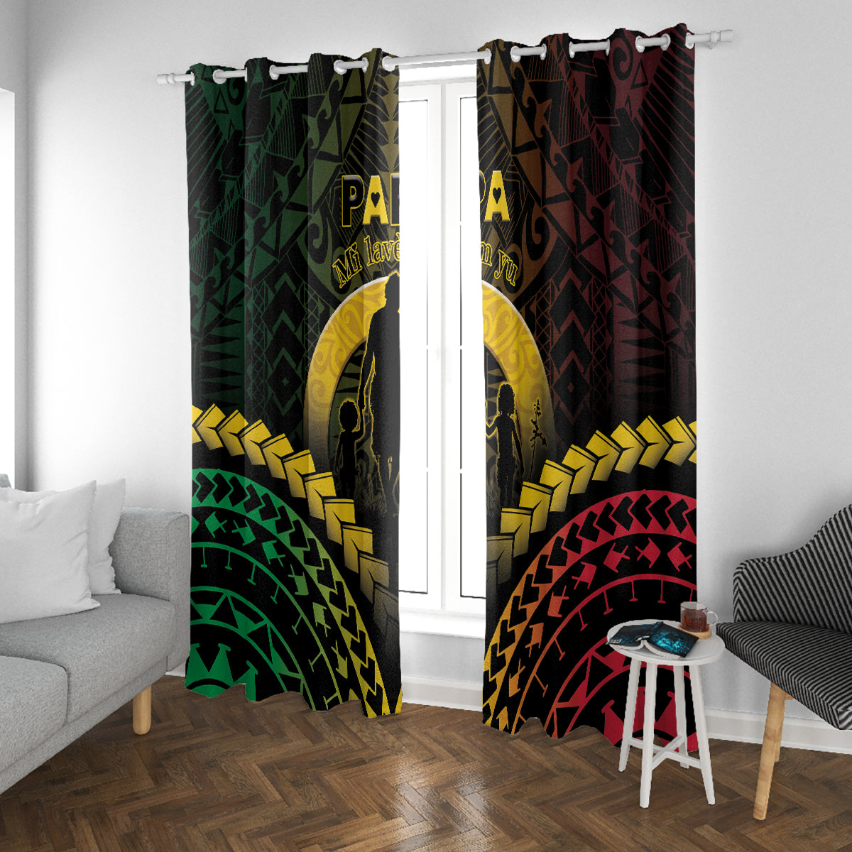 Vanuatu Happy Father's Day Window Curtain Mi Lavem Yu Papa Polynesian Tribal LT05 With Grommets Reggae - Polynesian Pride