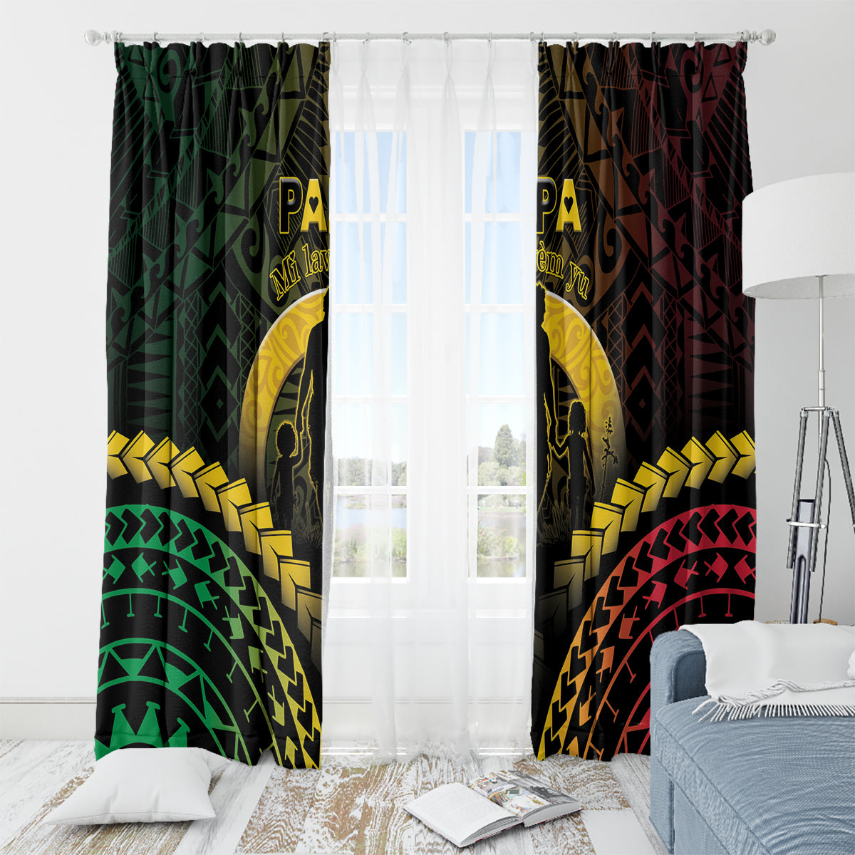 Vanuatu Happy Father's Day Window Curtain Mi Lavem Yu Papa Polynesian Tribal LT05 - Polynesian Pride