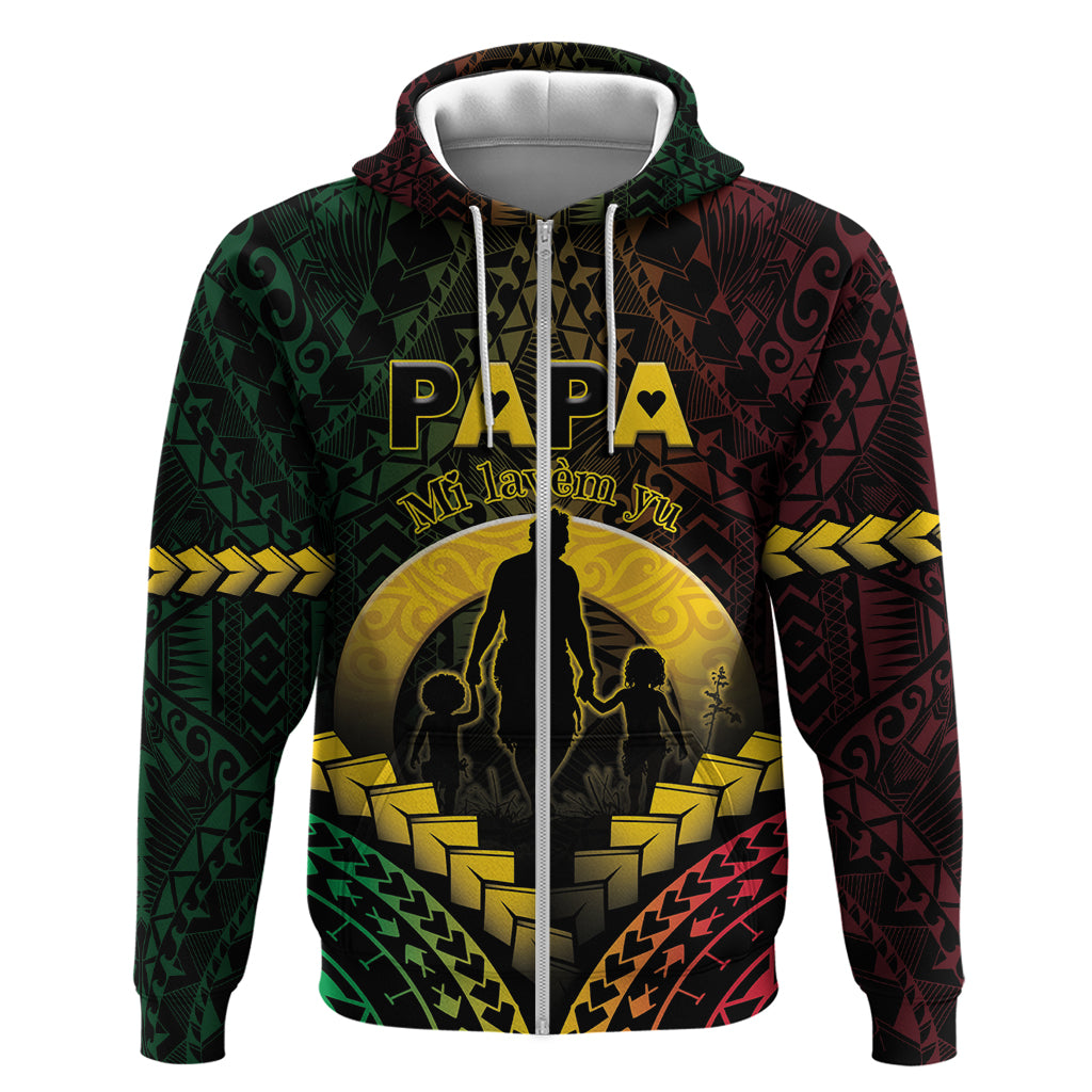 Personalised Vanuatu Happy Father's Day Zip Hoodie Mi Lavem Yu Papa Polynesian Tribal