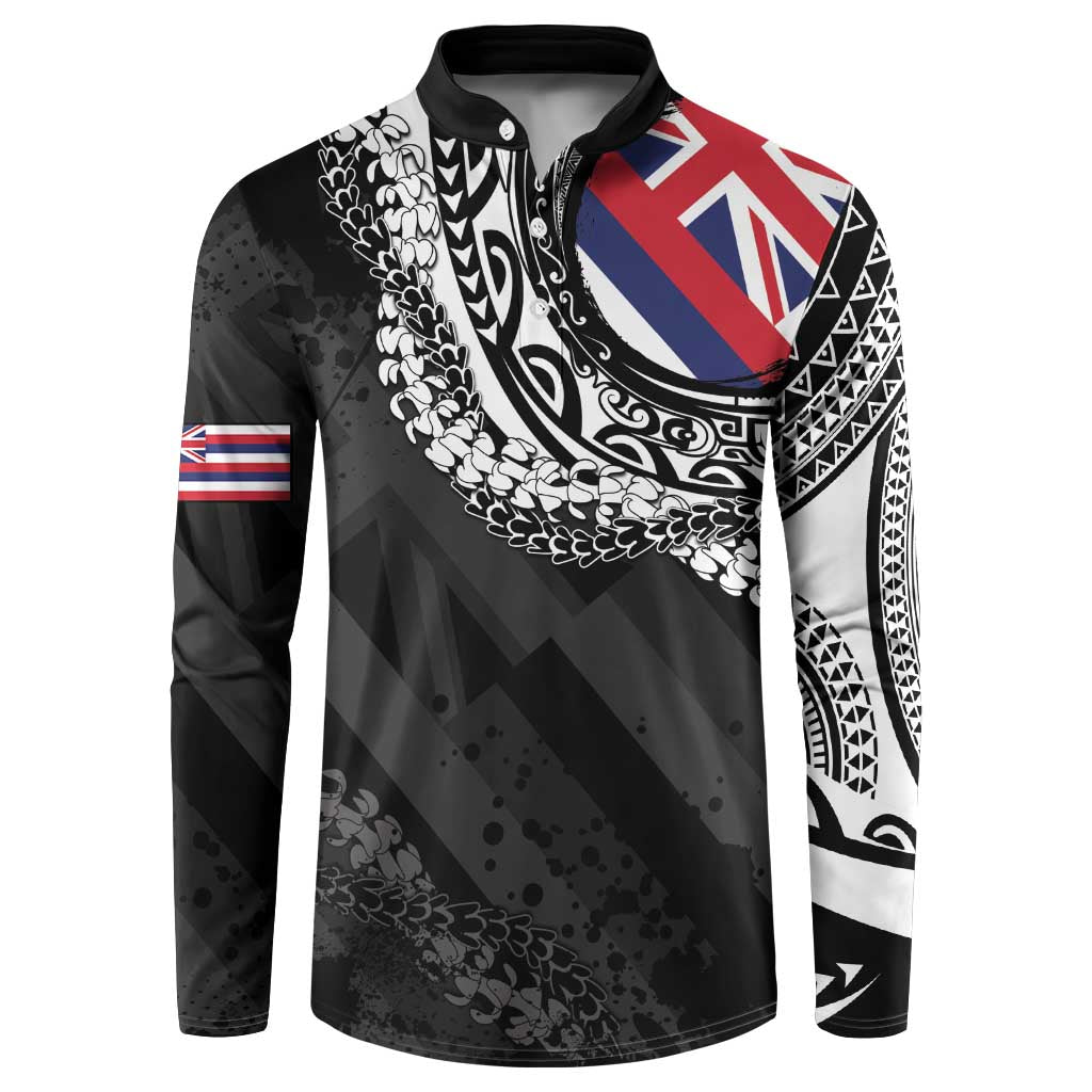 Hawaii Flag Day Button Sweatshirt Hawaiian Maile Lei LT05 Black - Polynesian Pride