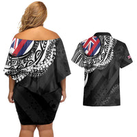 Hawaii Flag Day Couples Matching Off Shoulder Short Dress and Hawaiian Shirt Hawaiian Maile Lei LT05 - Polynesian Pride