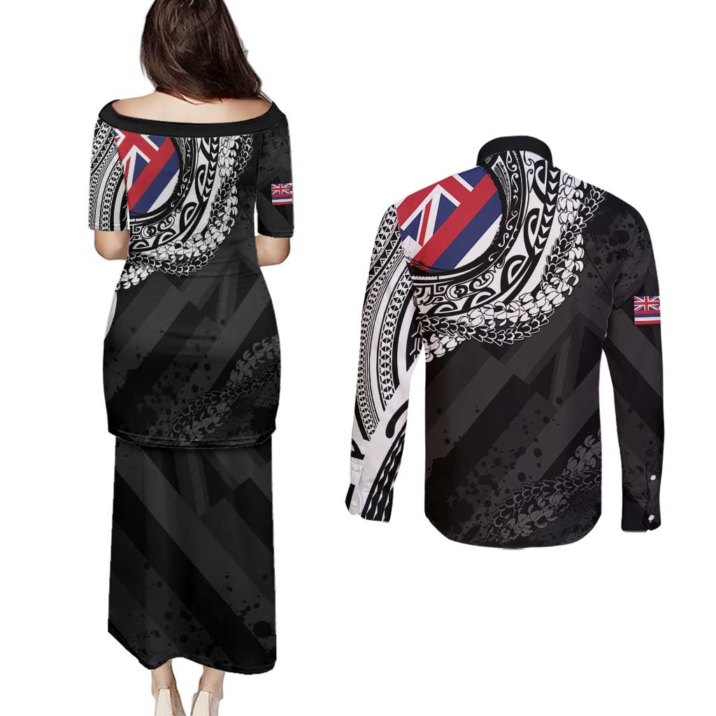 Hawaii Flag Day Couples Matching Puletasi and Long Sleeve Button Shirt Hawaiian Maile Lei LT05 - Polynesian Pride