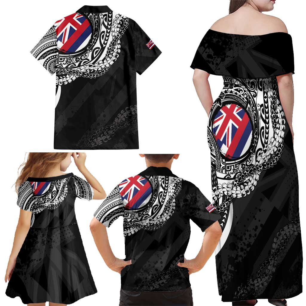 Hawaii Flag Day Family Matching Off Shoulder Maxi Dress and Hawaiian Shirt Hawaiian Maile Lei