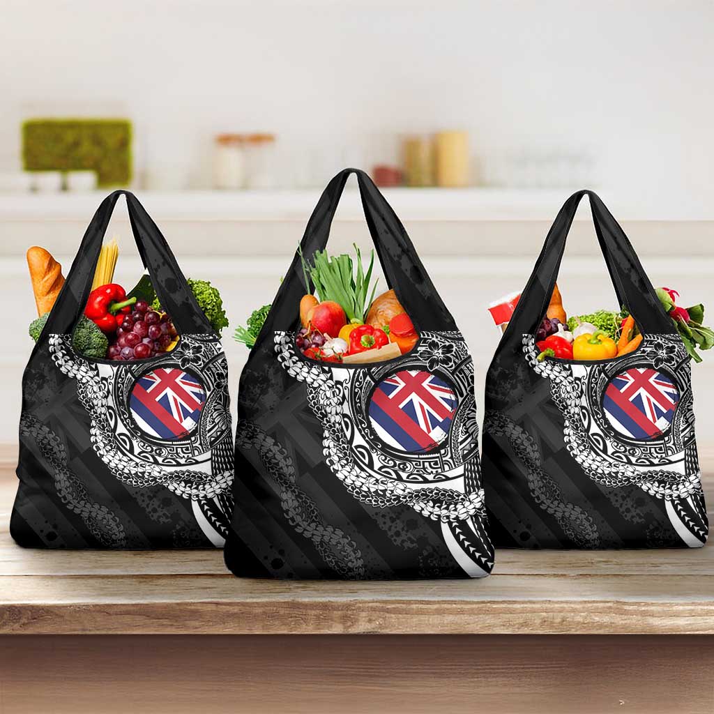 Hawaii Flag Day Grocery Bag Hawaiian Maile Lei LT05 3-pack One Size Black - Polynesian Pride