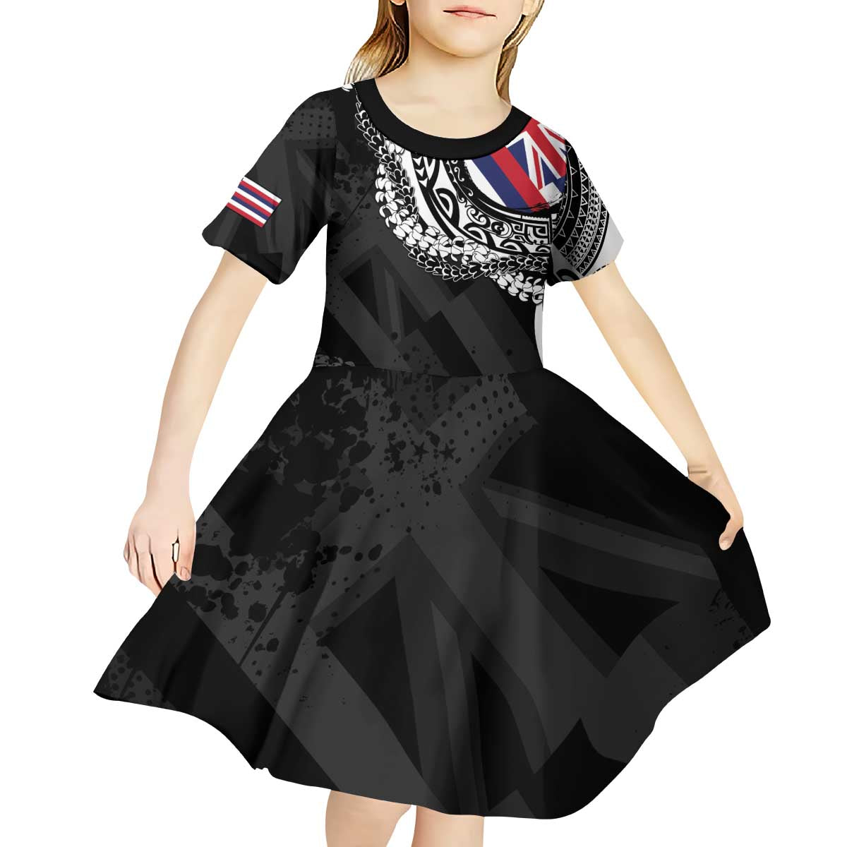 Hawaii Flag Day Kid Short Sleeve Dress Hawaiian Maile Lei LT05 - Polynesian Pride