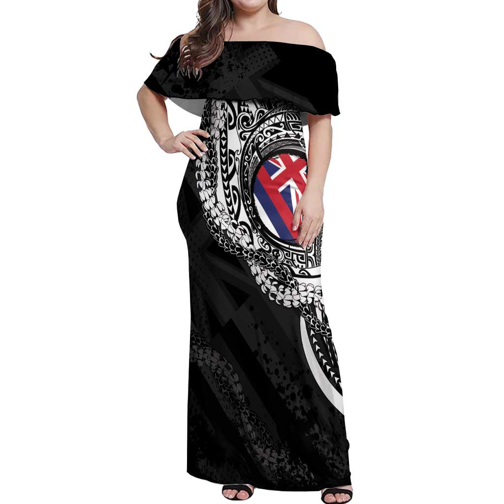 Hawaii Flag Day Off Shoulder Maxi Dress Hawaiian Maile Lei