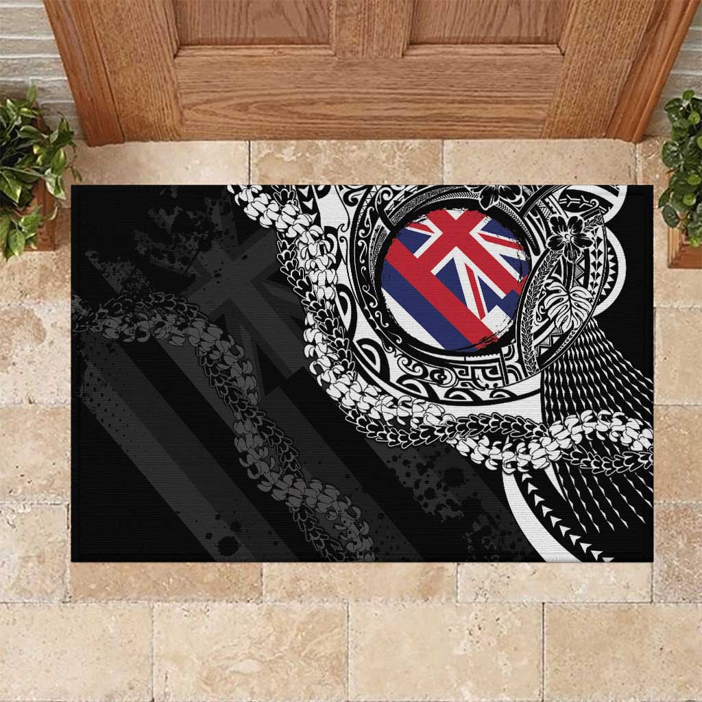 Hawaii Flag Day Rubber Doormat Hawaiian Maile Lei LT05 Black - Polynesian Pride
