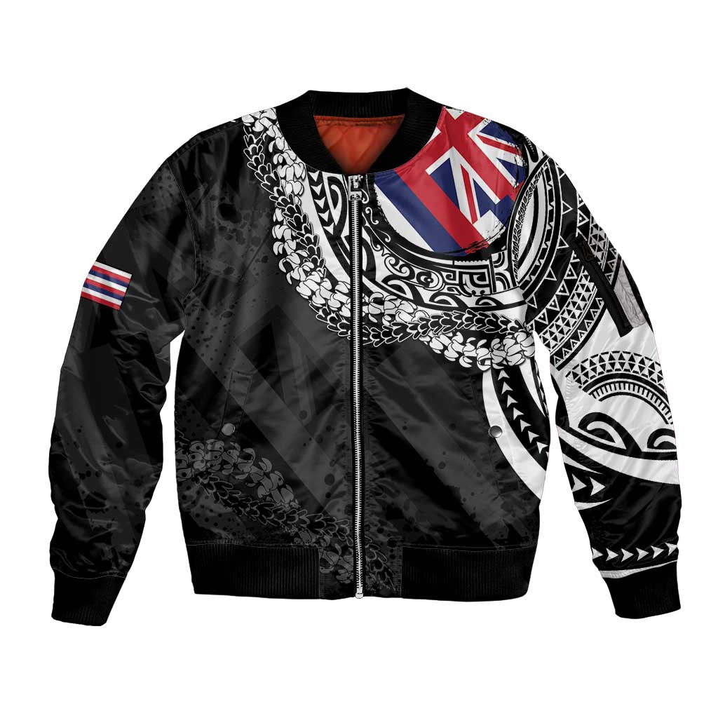 Hawaii Flag Day Sleeve Zip Bomber Jacket Hawaiian Maile Lei