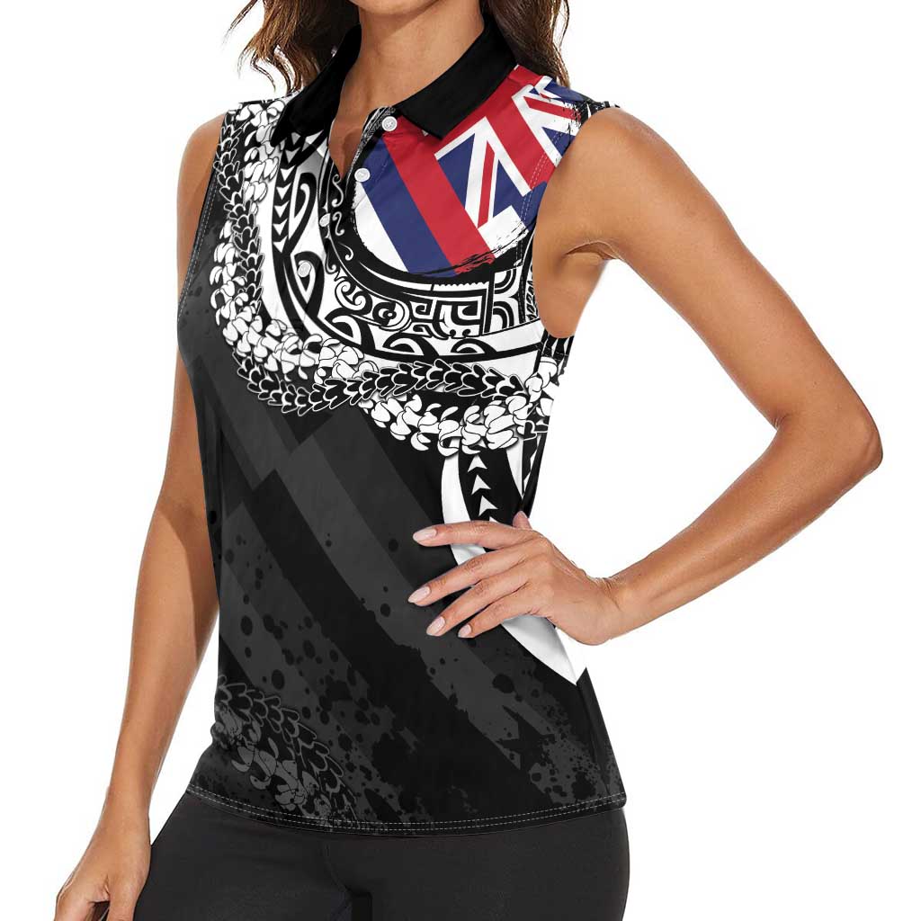 Hawaii Flag Day Women Sleeveless Polo Shirt Hawaiian Maile Lei