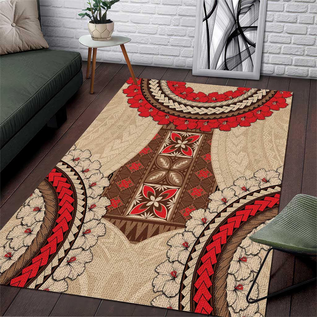 Samoa Language Week Area Rug Samoan Motif With Red Hibiscus