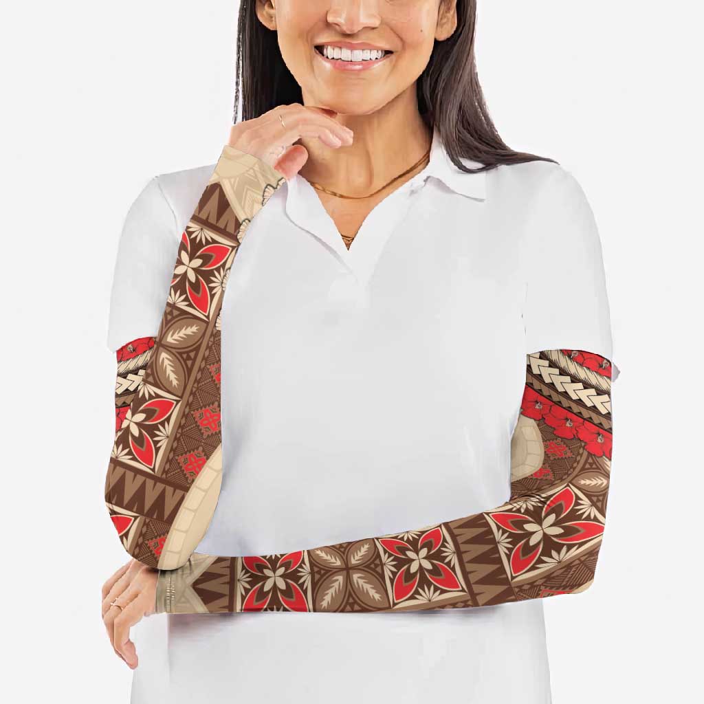 Samoa Language Week Arm Sleeves Samoan Motif With Red Hibiscus - Polynesian Pride