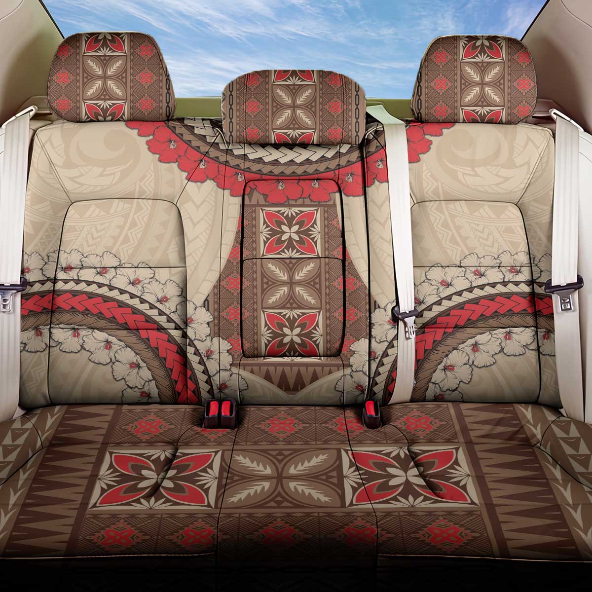 Samoa Language Week Back Car Seat Cover Samoan Motif With Red Hibiscus