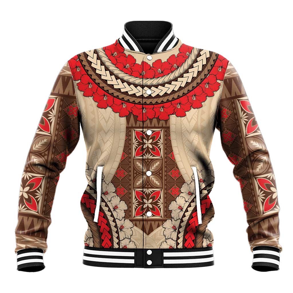 Samoa Language Week Baseball Jacket Samoan Motif With Red Hibiscus