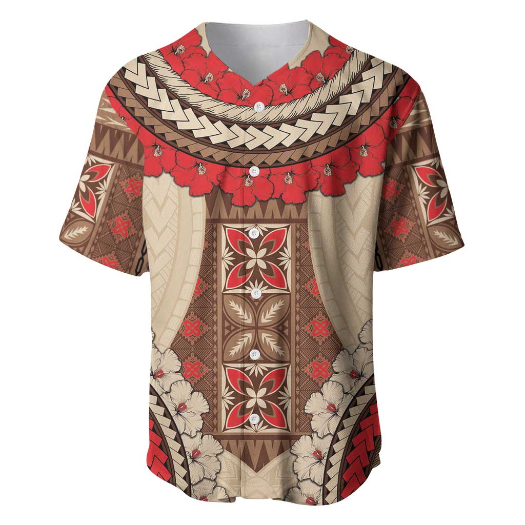 Samoa Language Week Baseball Jersey Samoan Motif With Red Hibiscus
