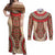 Samoa Language Week Couples Matching Off Shoulder Maxi Dress and Long Sleeve Button Shirt Samoan Motif With Red Hibiscus