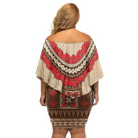 Samoa Language Week Family Matching Off Shoulder Short Dress and Hawaiian Shirt Samoan Motif With Red Hibiscus