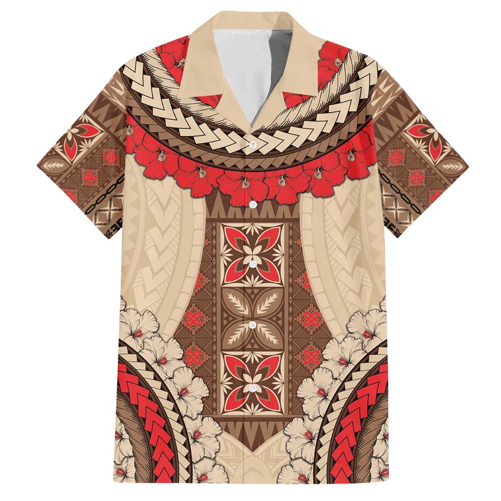 Samoa Language Week Family Matching Summer Maxi Dress and Hawaiian Shirt Samoan Motif With Red Hibiscus