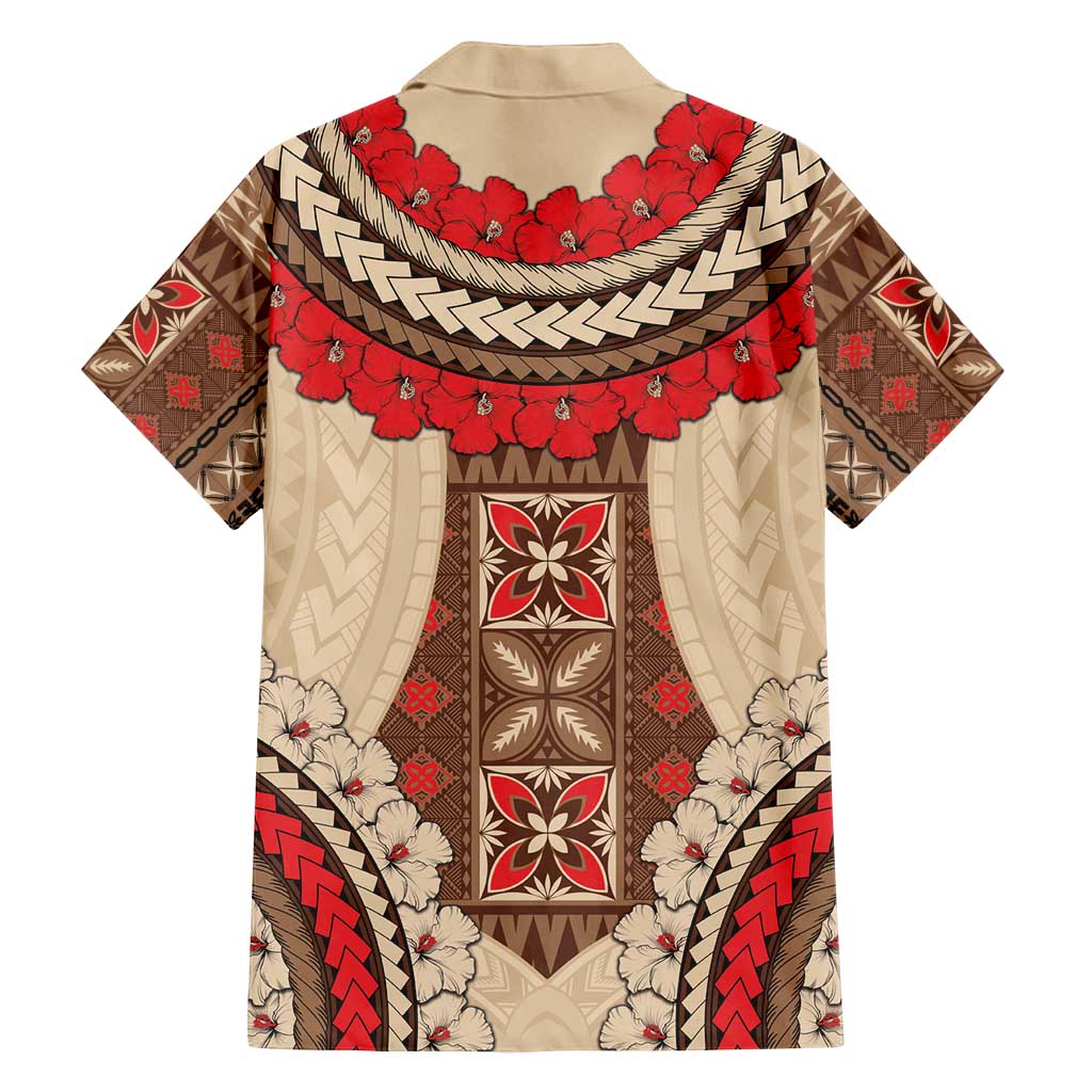 Samoa Language Week Family Matching Tank Maxi Dress and Hawaiian Shirt Samoan Motif With Red Hibiscus