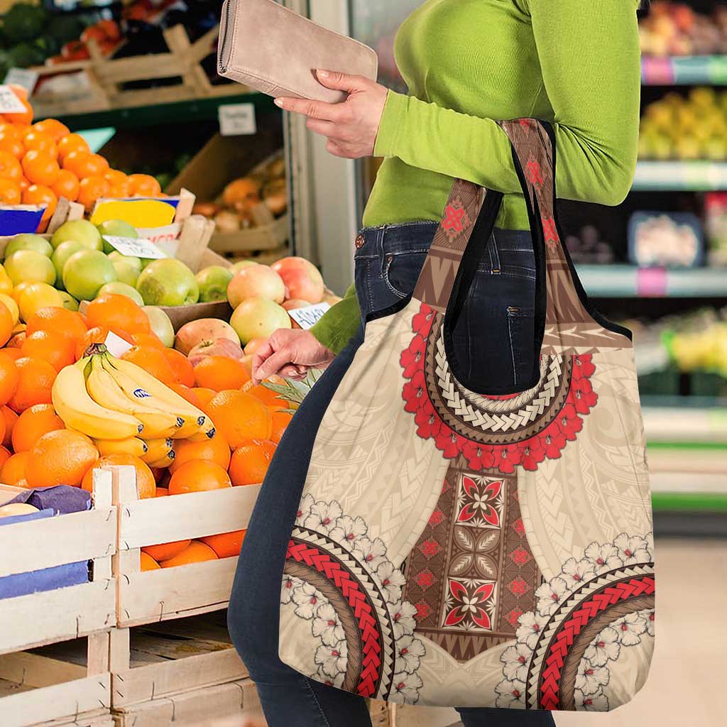 Samoa Language Week Grocery Bag Samoan Motif With Red Hibiscus LT05 - Polynesian Pride