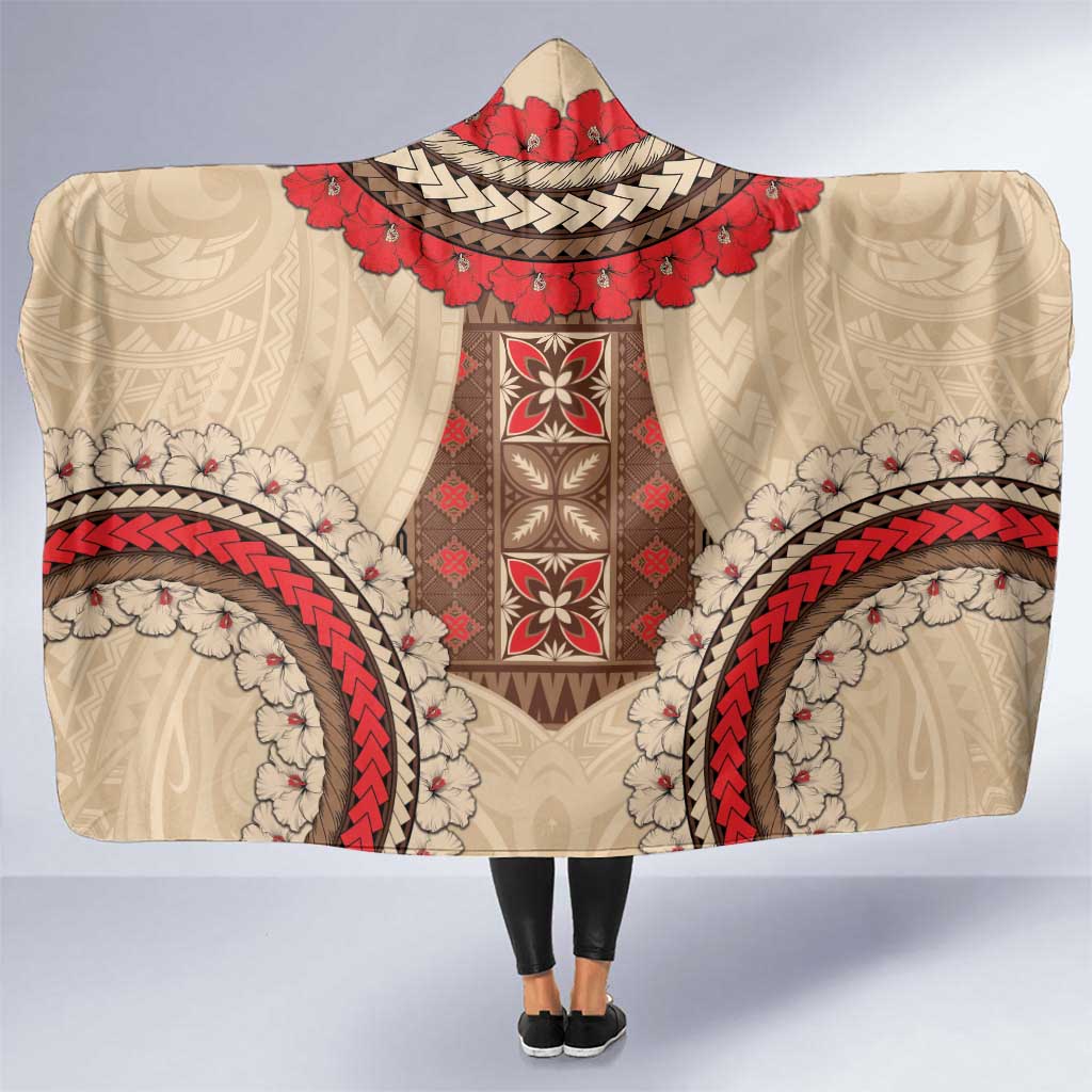 Samoa Language Week Hooded Blanket Samoan Motif With Red Hibiscus