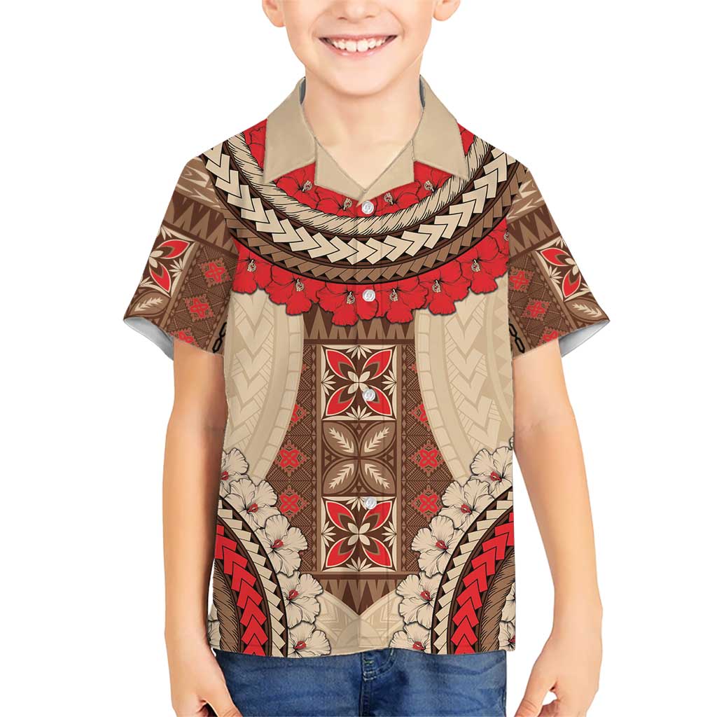 Samoa Language Week Kid Hawaiian Shirt Samoan Motif With Red Hibiscus