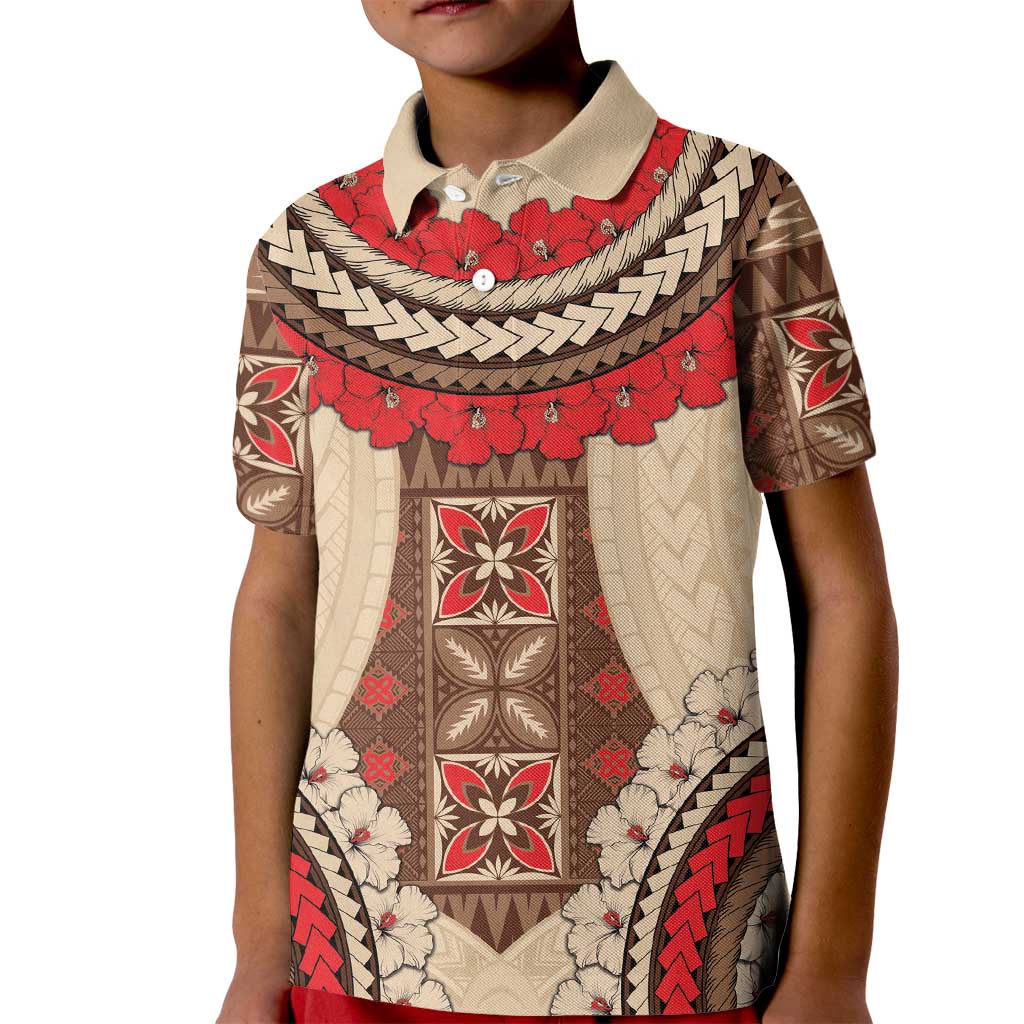 Samoa Language Week Kid Polo Shirt Samoan Motif With Red Hibiscus