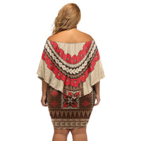 Samoa Language Week Off Shoulder Short Dress Samoan Motif With Red Hibiscus