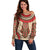 Samoa Language Week Off Shoulder Sweater Samoan Motif With Red Hibiscus