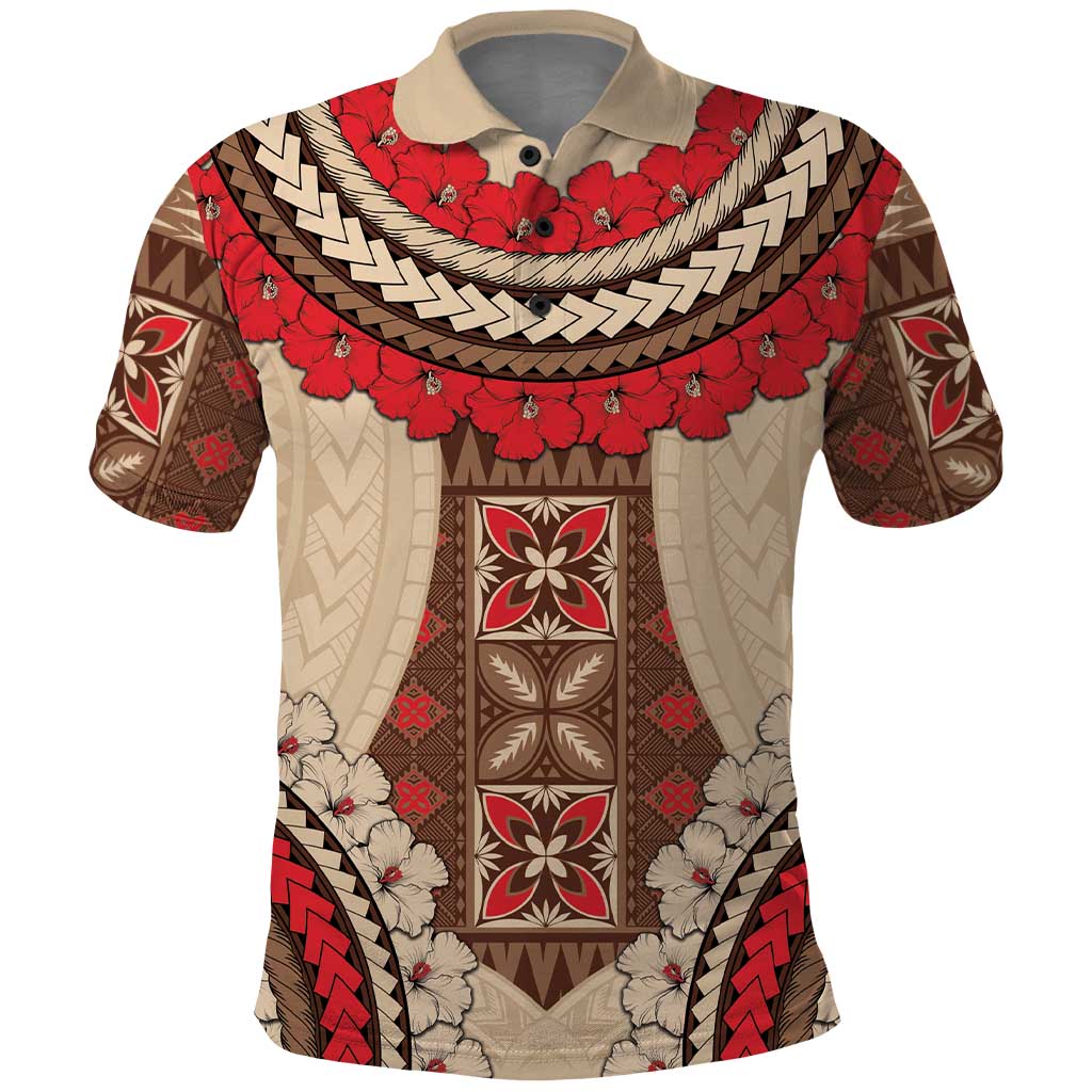 Samoa Language Week Polo Shirt Samoan Motif With Red Hibiscus