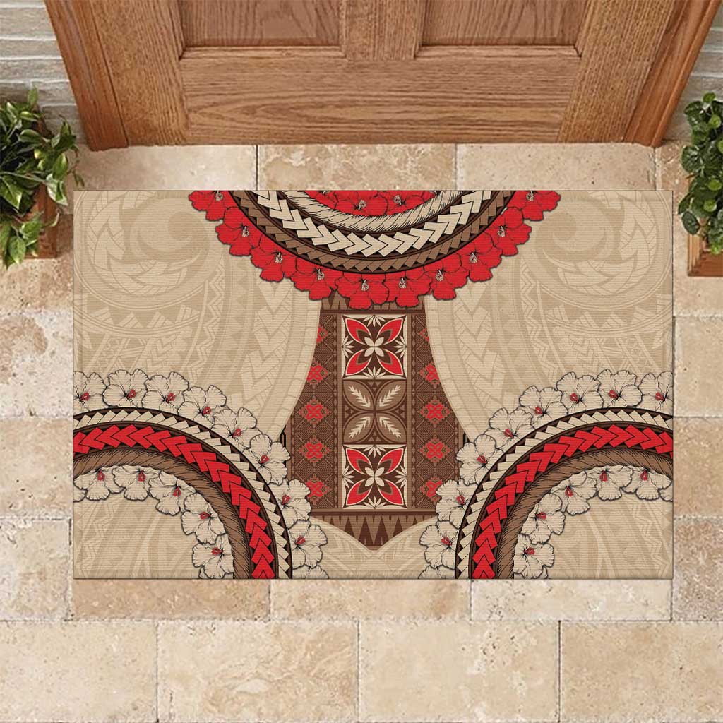 Samoa Language Week Rubber Doormat Samoan Motif With Red Hibiscus