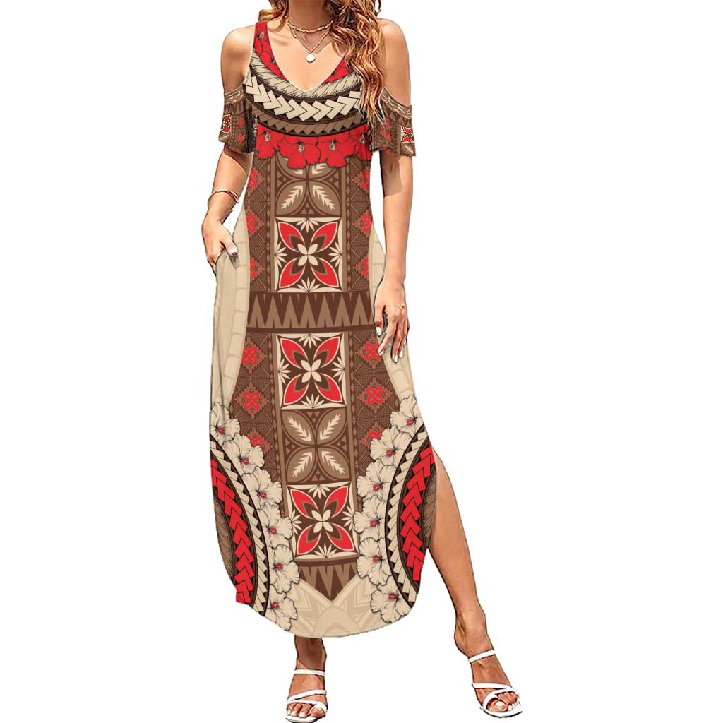 Samoa Language Week Summer Maxi Dress Samoan Motif With Red Hibiscus