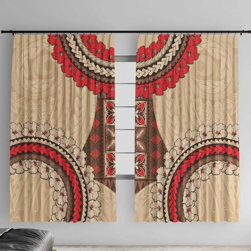Samoa Language Week Window Curtain Samoan Motif With Red Hibiscus