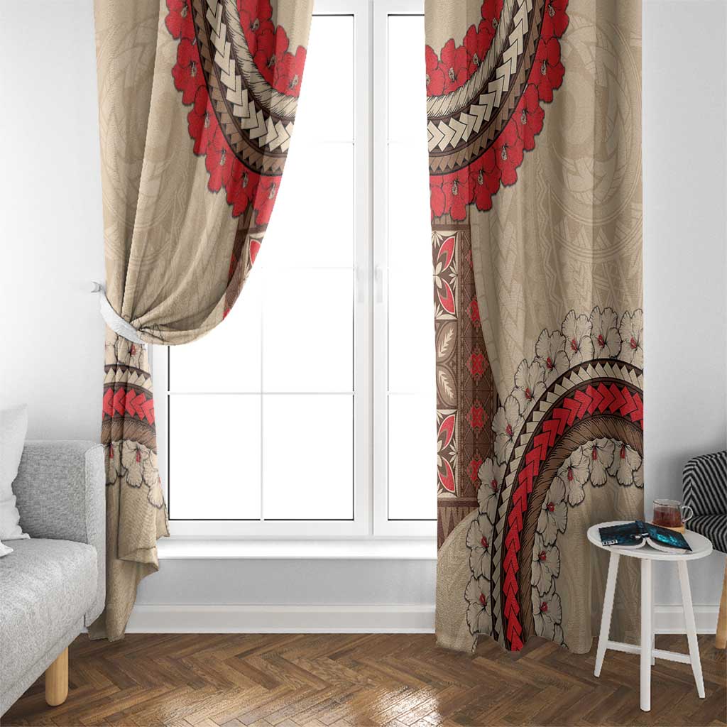 Samoa Language Week Window Curtain Samoan Motif With Red Hibiscus