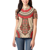 Samoa Language Week Women Polo Shirt Samoan Motif With Red Hibiscus
