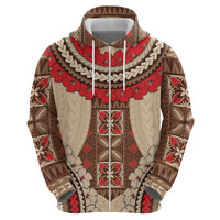 Samoa Language Week Zip Hoodie Samoan Motif With Red Hibiscus
