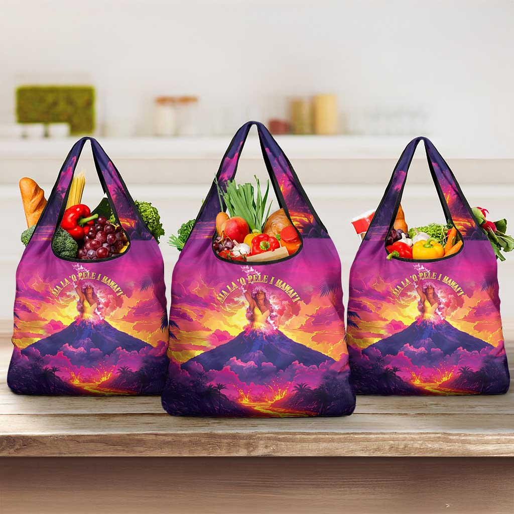 Hawaii Kilauea Volcano Grocery Bag There Is Pele Goddess Of The Volcano LT05 3-pack One Size Purple - Polynesian Pride