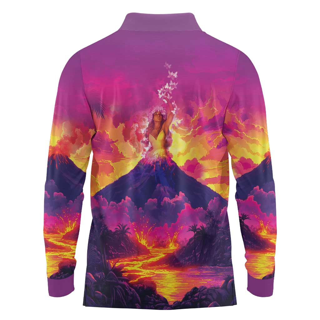 Hawaii Kilauea Volcano Long Sleeve Polo Shirt There Is Pele Goddess Of The Volcano - Polynesian Pride