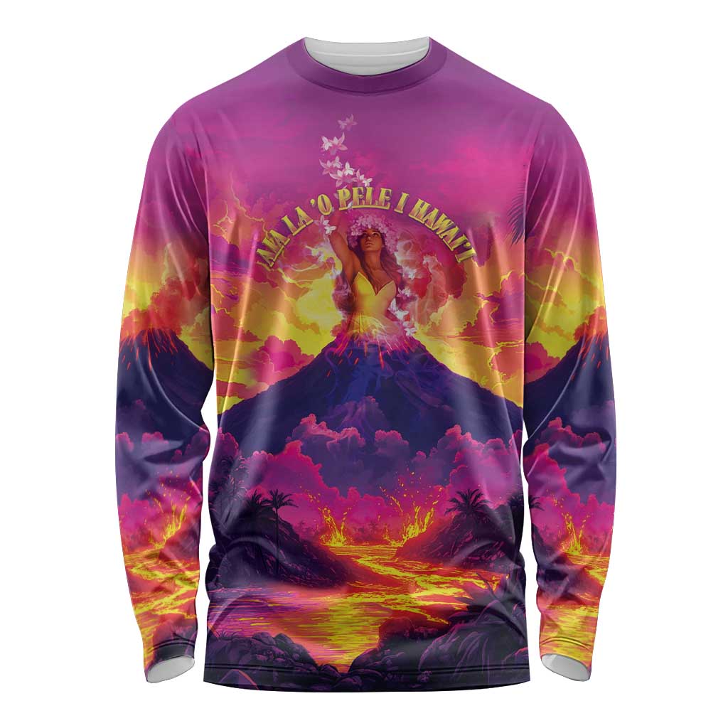 Hawaii Kilauea Volcano Long Sleeve Shirt There Is Pele Goddess Of The Volcano LT05 Unisex Purple - Polynesian Pride