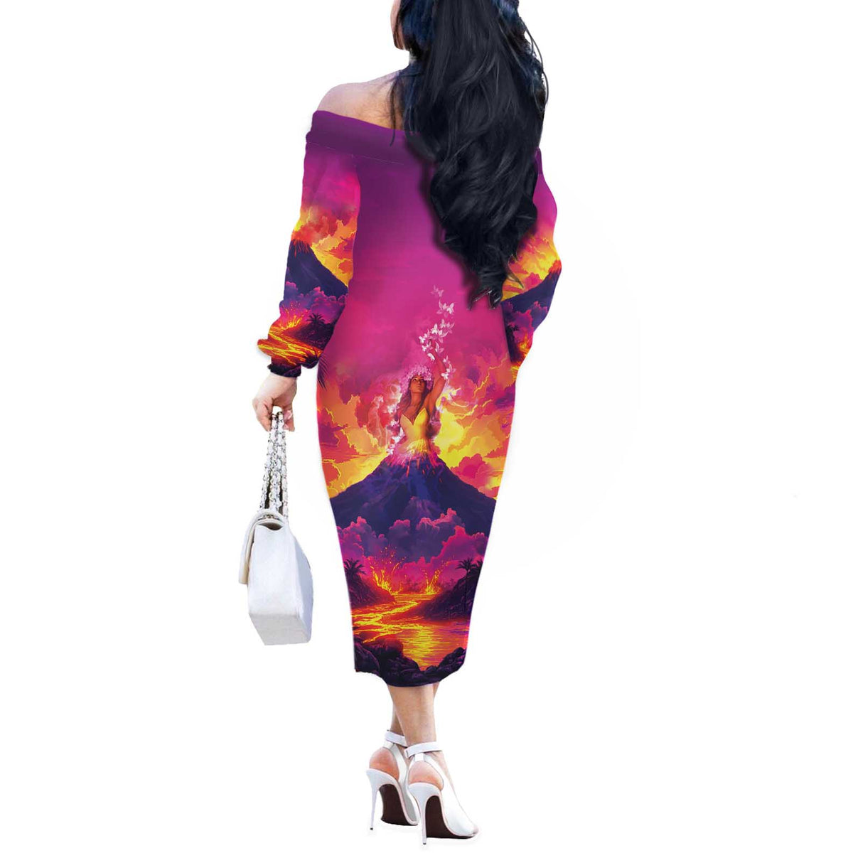 Hawaii Kilauea Volcano Off The Shoulder Long Sleeve Dress There Is Pele Goddess Of The Volcano - Polynesian Pride
