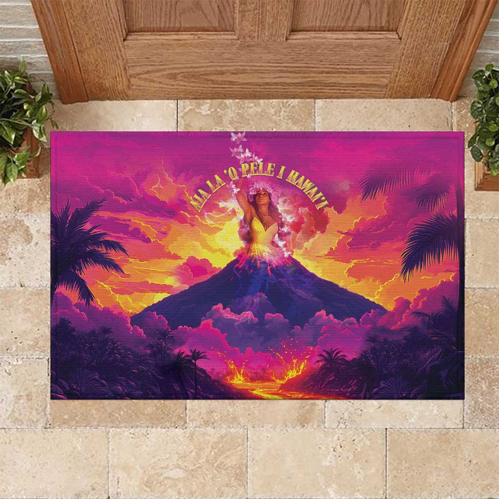 Hawaii Kilauea Volcano Rubber Doormat There Is Pele Goddess Of The Volcano LT05 Purple - Polynesian Pride