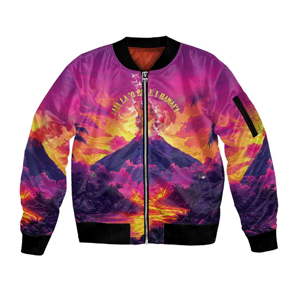 Hawaii Kilauea Volcano Sleeve Zip Bomber Jacket There Is Pele Goddess Of The Volcano - Polynesian Pride