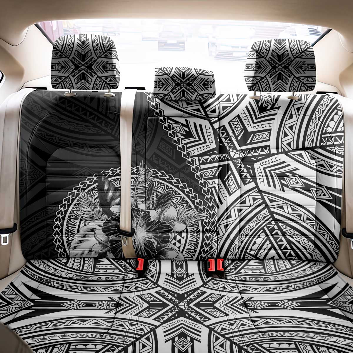 Hibiscus With Black Austronesian Tattoo Pattern Back Car Seat Cover - Polynesian Pride